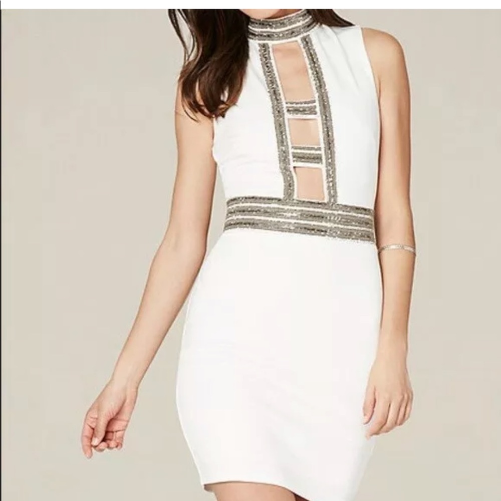 Bebe caged white embellished dress S 4